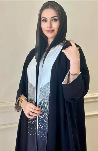 Black crepe abaya with gradient crystal from the f...