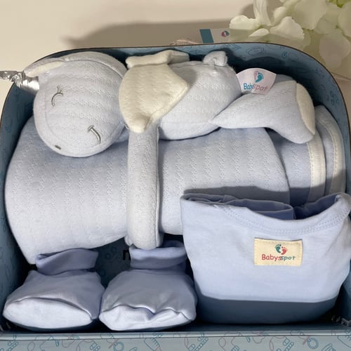 شنطه هديه مع دميه وبطانيه وبربتوز وجوربين