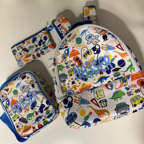 طقم 6 قطع شنطه ظهر و شنطة حافظه ومقلمه ولنش بوكس و...