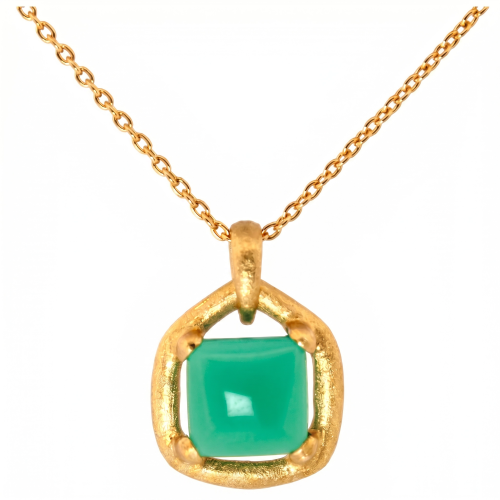 Green Agate Square Pendant Necklace