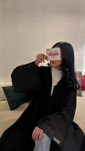 03 عباية اسيل كتان بكم تطريز نص كلوش