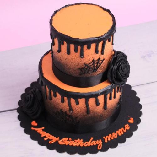 كيكه دورين مع لون برتقالي و اسود happy B D