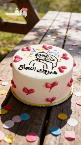 كيكة نجاح 3 انش مع قلوب ورسم