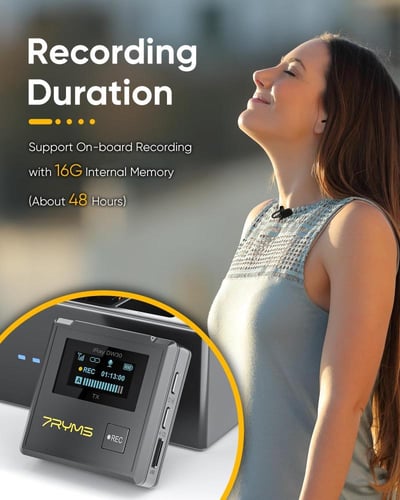 iRay DW30 Wireless Lavalier Microphone, 16GB Stora...