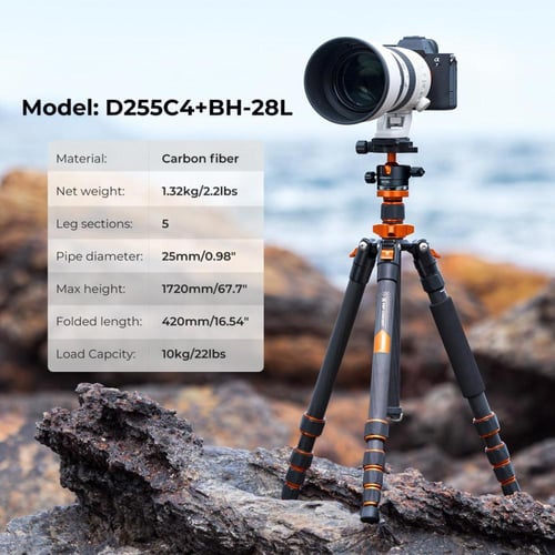 67"/1.7m Carbon Fiber Tripod 22lbs Load Lightweigh...