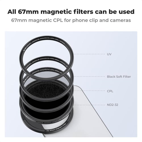 Clip On 67mm CPL Magnetic Phone Lens Filter Kit, P...