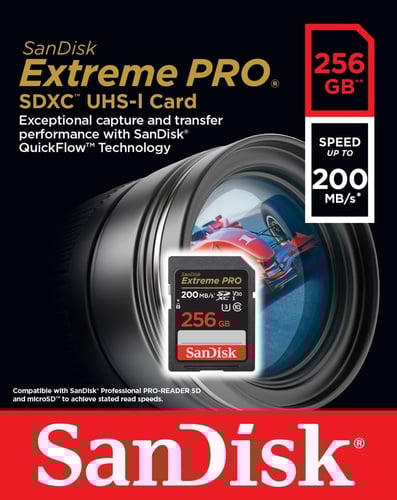 SANDISK EXTREME PRO SDXC 256GB 200/140 MB/s C10 V3...