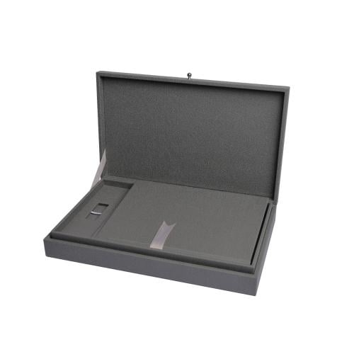ألبوم جلد بدون حشو رمادي غامق A4+USB