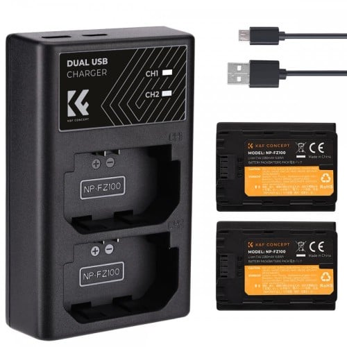 K&F Concept NP-FZ100 rechargeable battery 2pcs + c...
