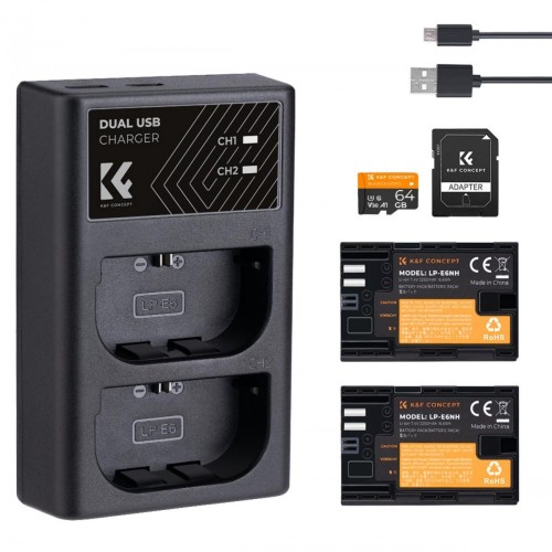 K&F Concept LP-E6NH rechargeable battery 2pcs + ch...