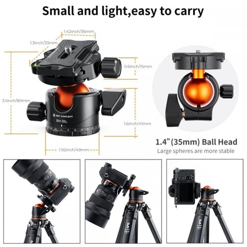 K&F Concept Professional 35mm Metal Tripod Ball He...