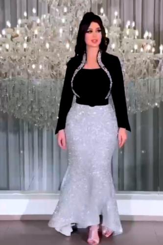 فستان نسائي سهره راقي لون واحد خامه كريب استرتش +ق...