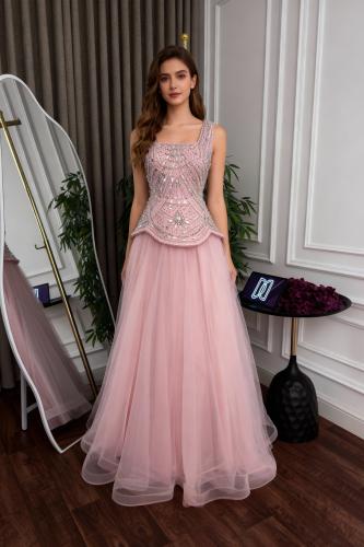 فستان نسائي سهره تطريز راقي لون تراب الورد Dior