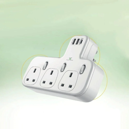 قسام كهرباء بـ 3 منافذ ثلاثية ومنفذين USB ومنفذ PD...