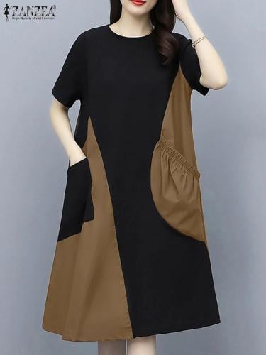 فستان كوري مرقع ملون للنساء