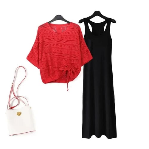 فستان طويل جوفاء مع بلوزة