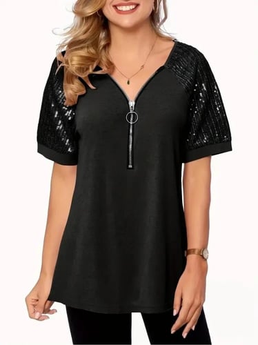 بلوزة الترتر قصيرة الأكمام