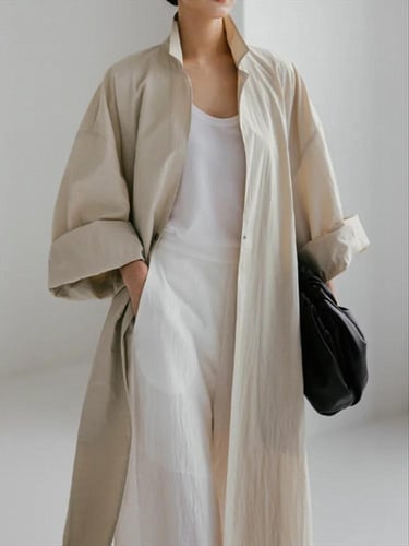 فستان كتان مفتوح بجيوب