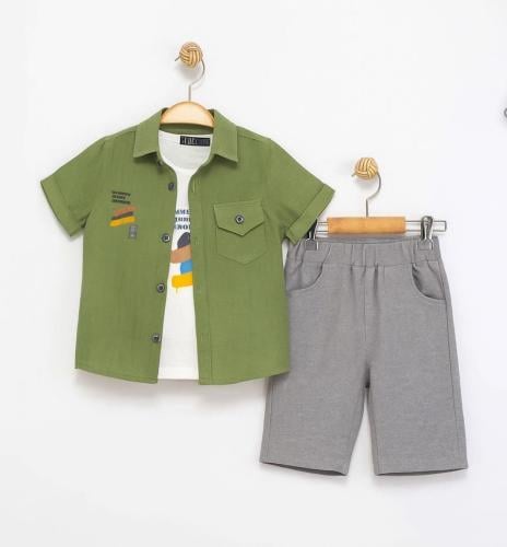 طقم ولادي من 3 قطع بشورت رمادي صناعة تركيه