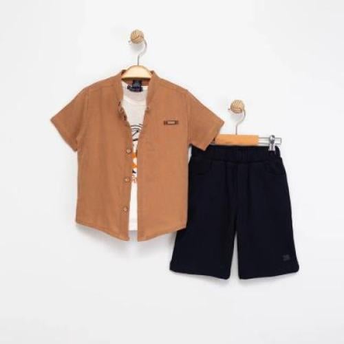 طقم ولادي من 3 قطع بشورت اسود صناعة تركيه