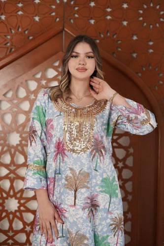 جلابية واحة النخيل –فخامةالتطريز الذهبي SM - 76