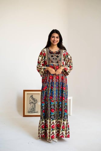 جلابية شالكي,واسعة بنقشة تقليدية ولمسه عصرية SM -...