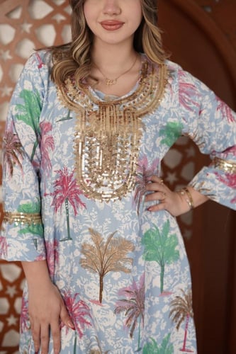 جلابية واحة النخيل –فخامةالتطريز الذهبي SM - 76