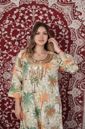 جلابية واحة النخيل –فخامةالتطريز الذهبي SM - 76