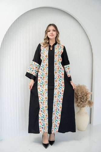 جلابية أنيقة بتصميم واسع مطبوع برسومات مطرز SM - 1...