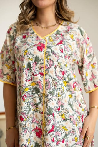 جلابية ميدي مشجرة – الراحة والأناقة لجلسات البيت S...