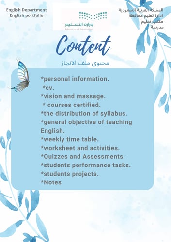 ملف انجاز المعلمة اللغة الانجليزية