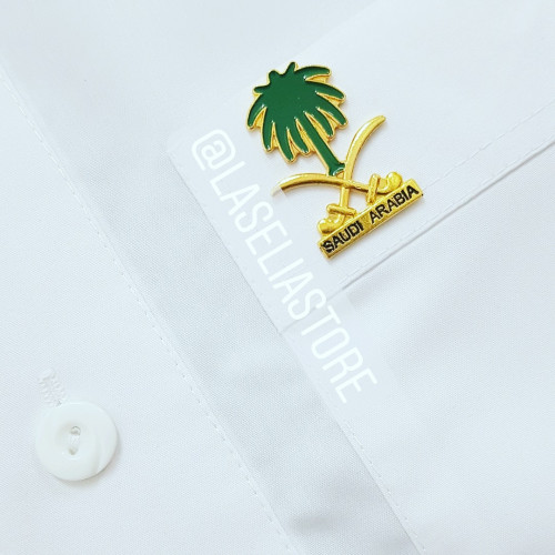 بروش شعار المملكة سيفين ونخلة معدني بمغناطيس