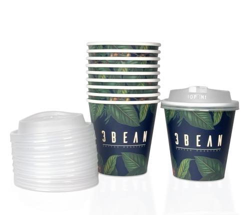 10 Patterned Paper Cups with Lids – 9 oz