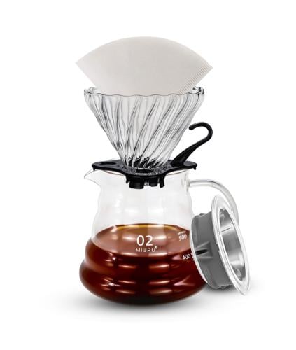 مجموعة 3 في 1 سيرفر و قمع تقطير زجاجي V02 مع فلاتر