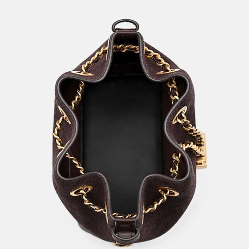 Suede Mini Bucket Bag - Dark Brown