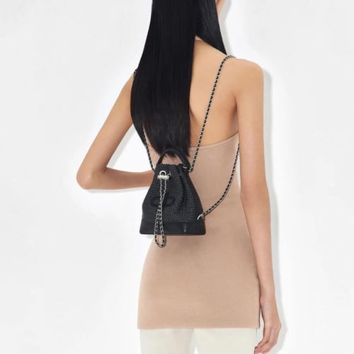 PEDRO Icon Raffia Mini Bucket Bag - Black