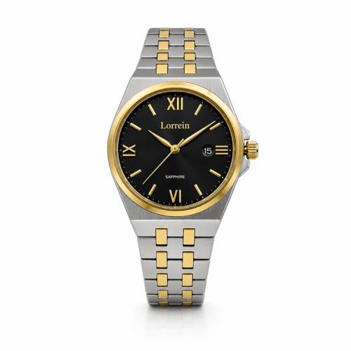 ساعة نسائية بماركة لورين بميناء رمادي سنجل ذهبي وف...