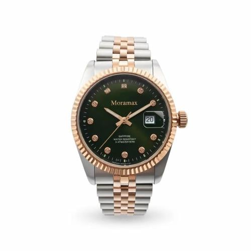 ساعة رجالية ماركة موراماكس بميناء أخضر أرقام فصوص...