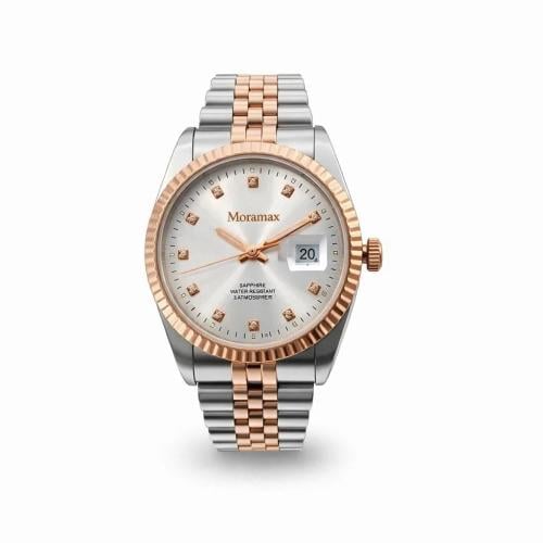 ساعة رجالية ماركة موراماكس بميناء أبيض أرقام فصوص...