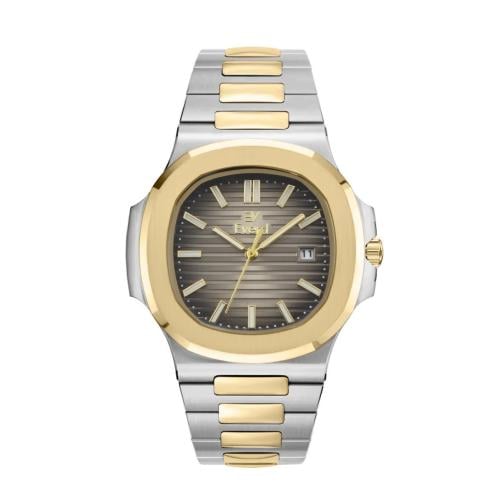 ساعه رجالي ماركة ايفرد ذهبي وفضي ميناء رمادي