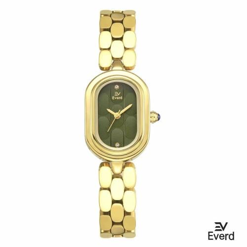 ساعه نسائية ماركة ايفرد ذهبي ميناء اخضر زيتي