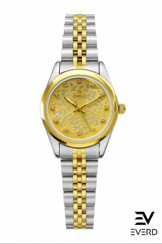 ساعه نسائية ماركة ايفرد ذهبي وفضي ميناء اصفر