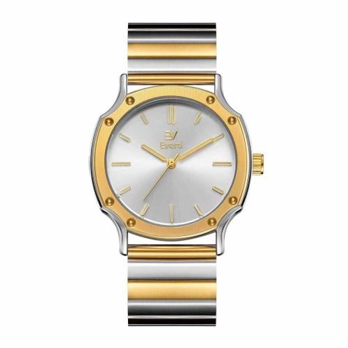 ساعه رجاليه ماركة ايفرد ذهبي وفضي ميناء ابيض