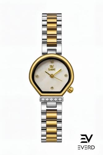 ساعه نسائية ماركة ايفرد ذهبي وفضي ميناء ابيض