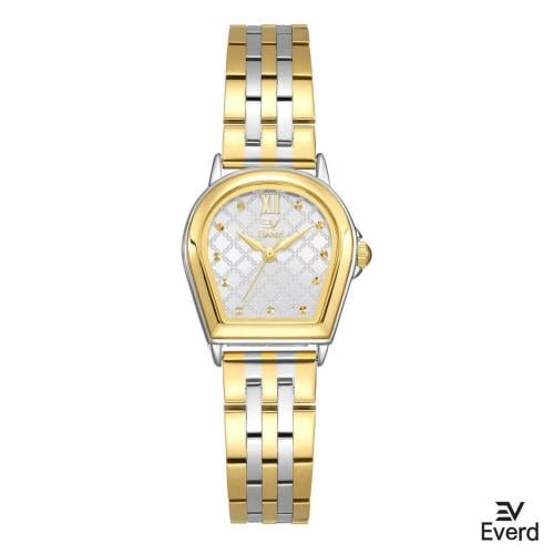 ساعه نسائية ماركة ايفرد ذهبي وفضي ميناء ابيض