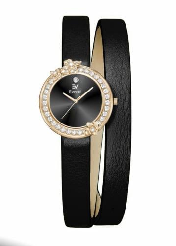 ساعه نسائية ماركة ايفرد جلد آسود ميناء آسود أطار ذ...