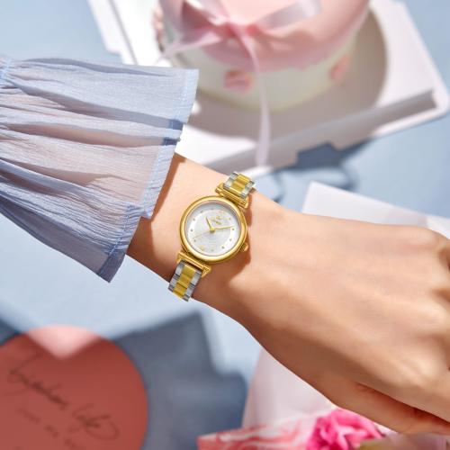 ساعه نسائية ماركة ايفرد ذهبي وفضي ميناء ابيض