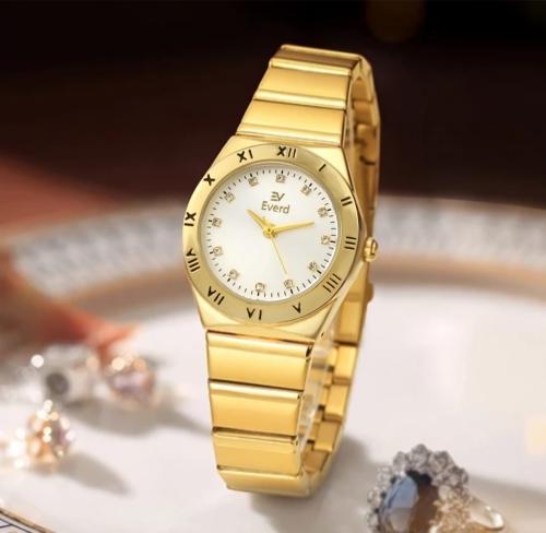 ساعه نسائية ماركة ايفرد ذهبي ميناء ابيض