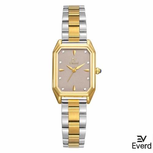 ساعه نسائية ماركة ايفرد ذهبي وفضي ميناء رمادي