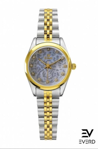 ساعه نسائية ماركة ايفرد ذهبي وفضي ميناء ابيض صدفي